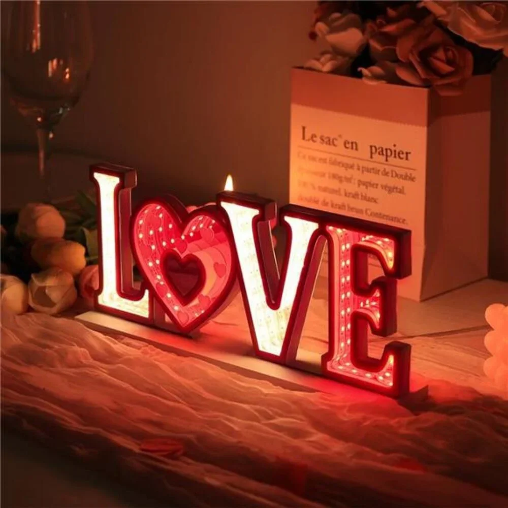 Valentines Day Decor, Love Sign Infinity Mirror Tunnel Light - Picture 1 of 7